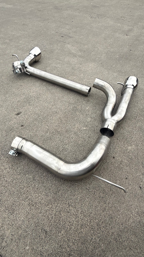 BMW 330e F30 stainless steel backbox delete exhaust system with polished chrome tips